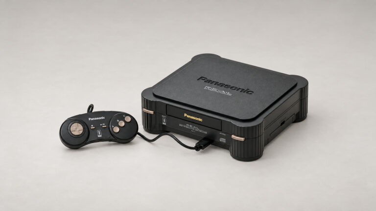 Panasonic 3DO FZ-1 mit originalem kabelgebundenem Controller – KI-bearbeitete Darstellung