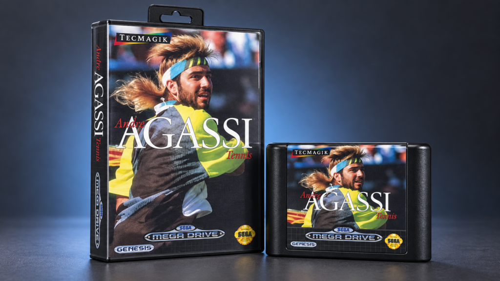 Andre Agassi Tennis für Sega Mega Drive – Verpackung und Cartridge