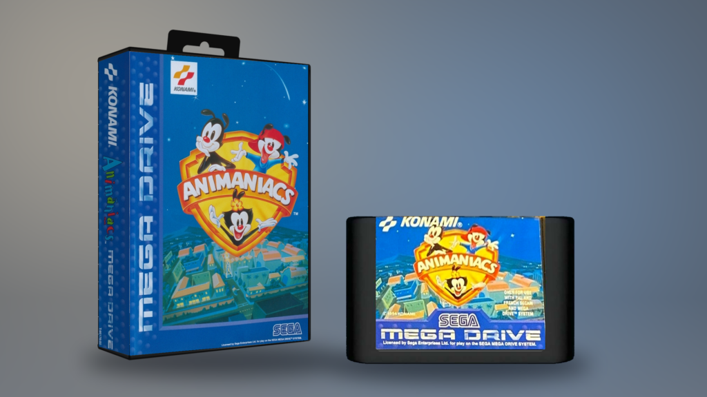 Animaniacs für Sega Mega Drive – PAL-Verpackung und Modul als digitale Montage aus Originalvorlagen