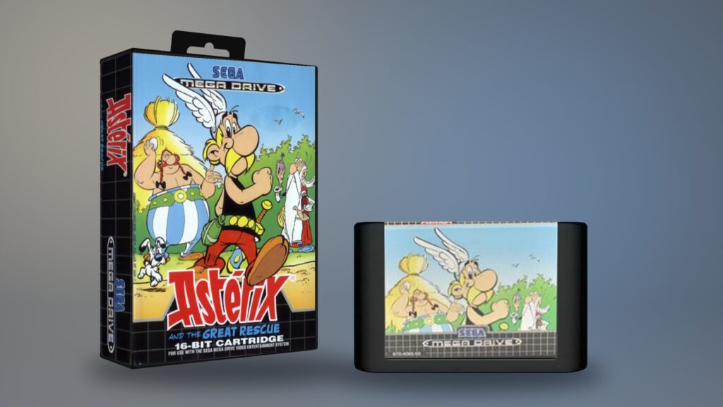 Asterix and the Great Rescue für Sega Mega Drive – Original-PAL-Verpackung und Modul als digitale Montage