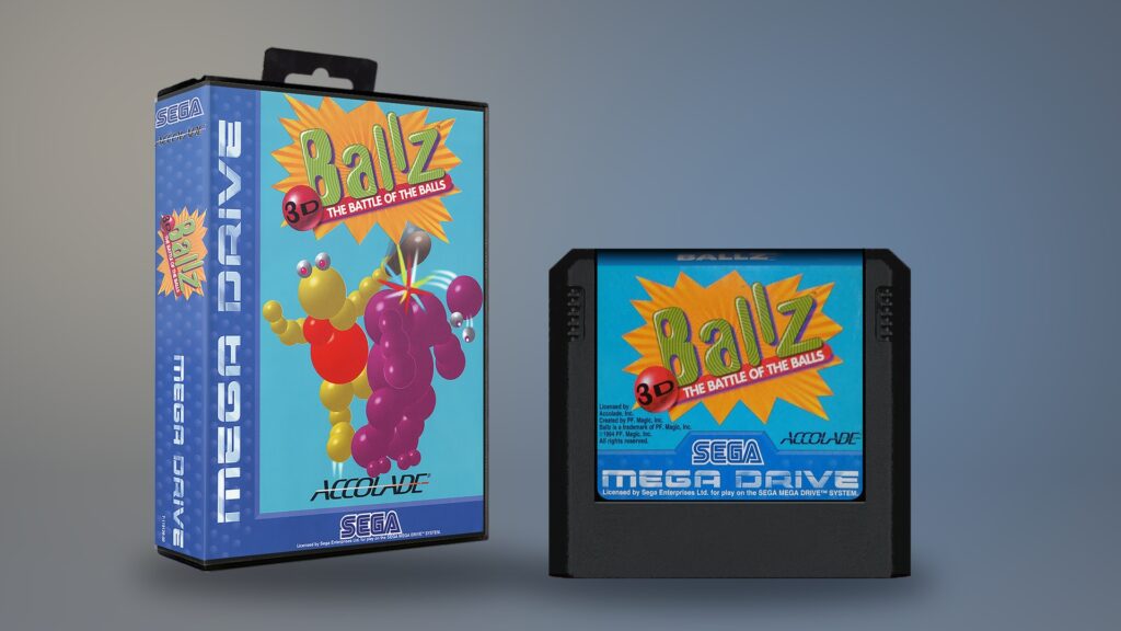 Ballz 3D: The Battle of the Ballz für Sega Mega Drive – Verpackung und Cartridge als digitale Montage aus Originalvorlagen