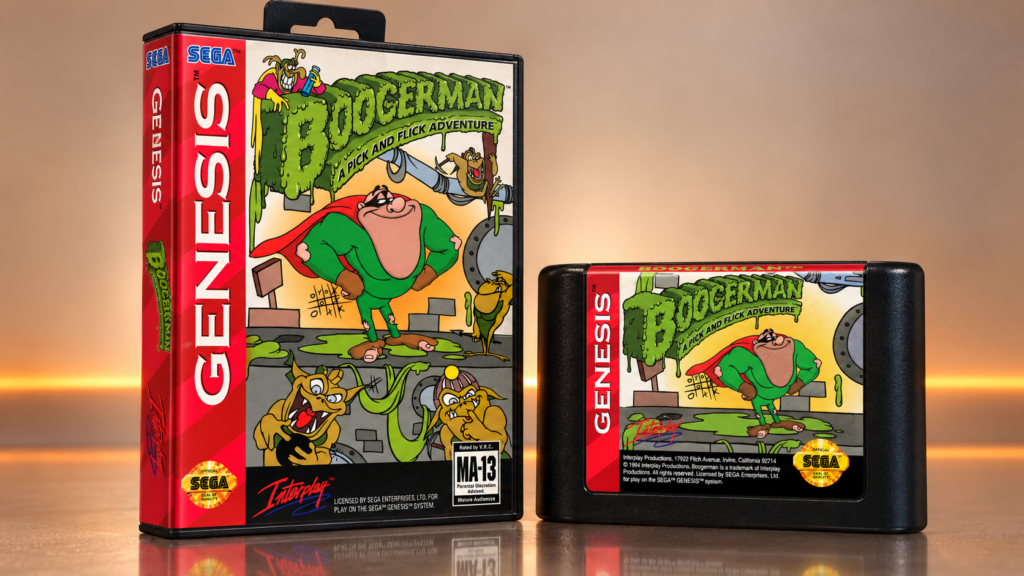 Boogerman: A Pick and Flick Adventure – originale Sega Mega Drive Verpackung und Modul