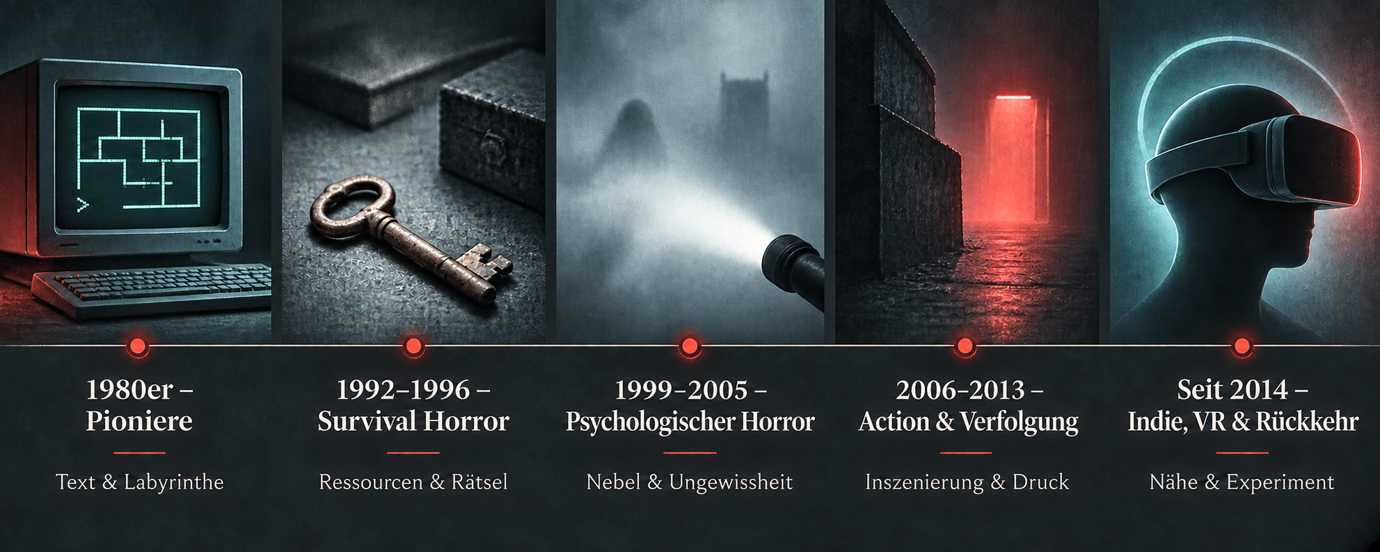 Infografik zur Entwicklung von Horror-Spielen von den 1980ern bis heute