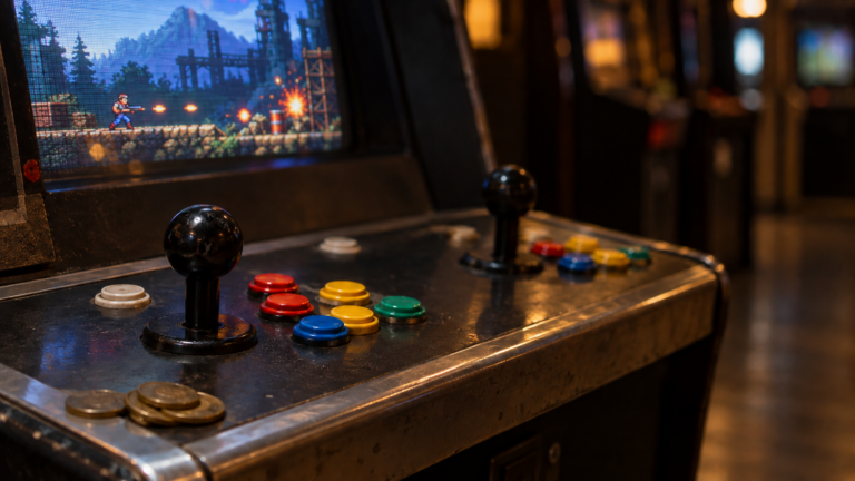 Fotorealistischer Arcade-Automat mit Side-Scrolling-Shooter auf dem Bildschirm als Symbol für die Metal Slug Ultimate Collection