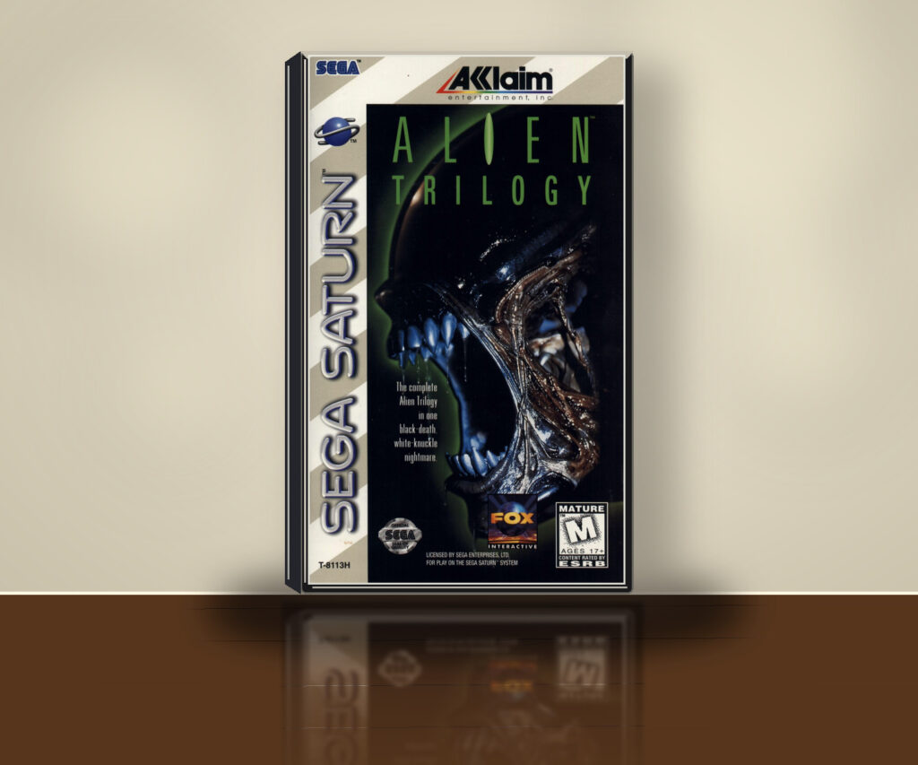 3D-Packshot von Alien Trilogy mit unverändertem Sega-Saturn-Originalcover