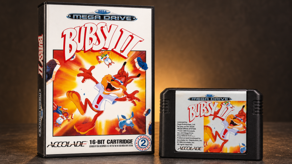 Bubsy II – originale Mega-Drive-Verpackung und Modul als 16:9-Packshot