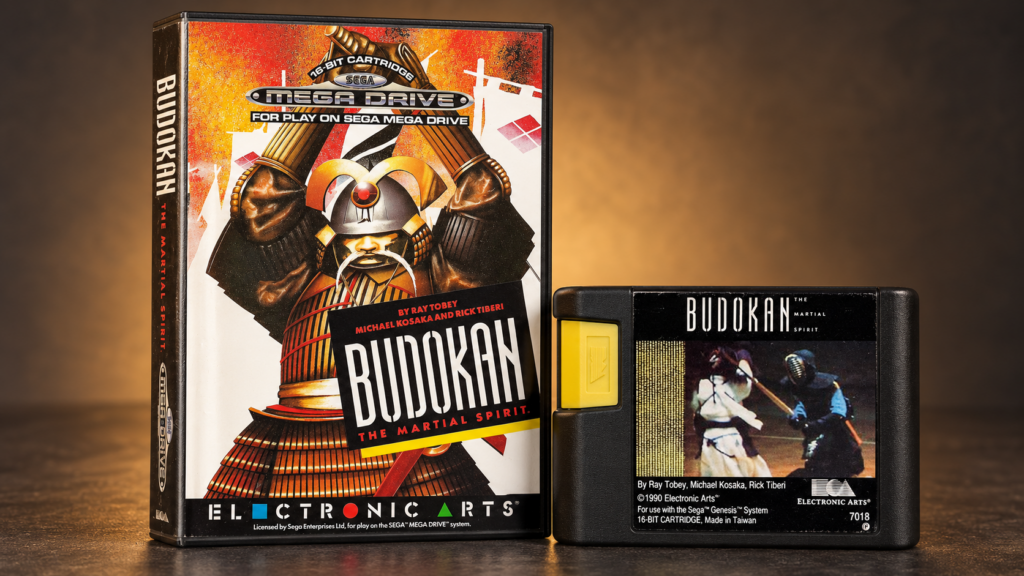 Budokan: The Martial Spirit – originale Mega-Drive-Verpackung und Modul als 16:9-Packshot