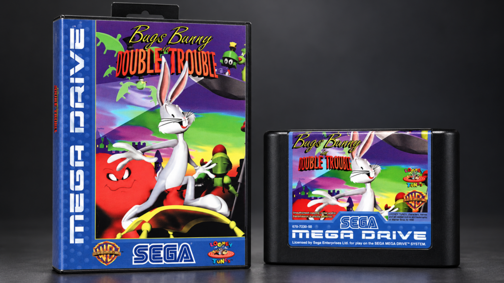 Bugs Bunny in Double Trouble – originale Mega-Drive-Verpackung und Modul als 16:9-Packshot