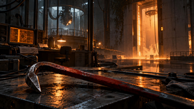 Rotes Brecheisen in einem orange beleuchteten Science-Fiction-Labor – Symbolbild zu Half-Life 3 und HLX.