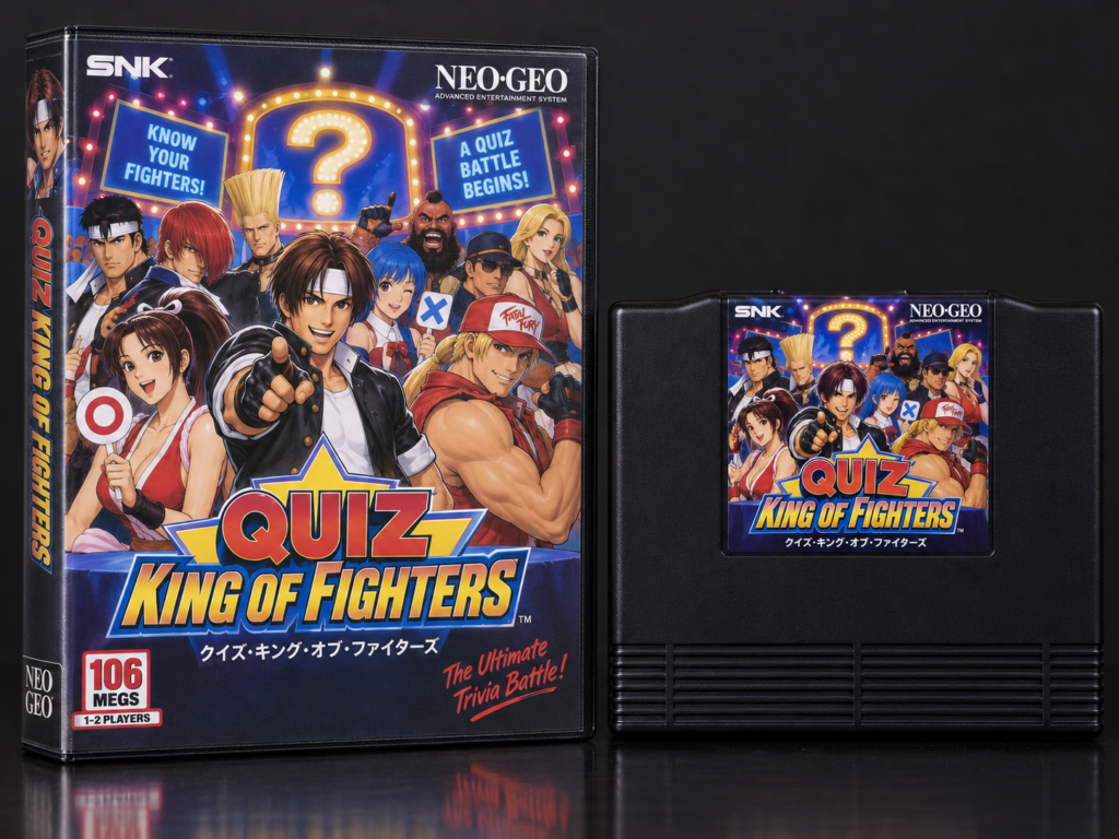 Quiz King of Fighters: KI-Packshot mit AES-Verpackung und Modul