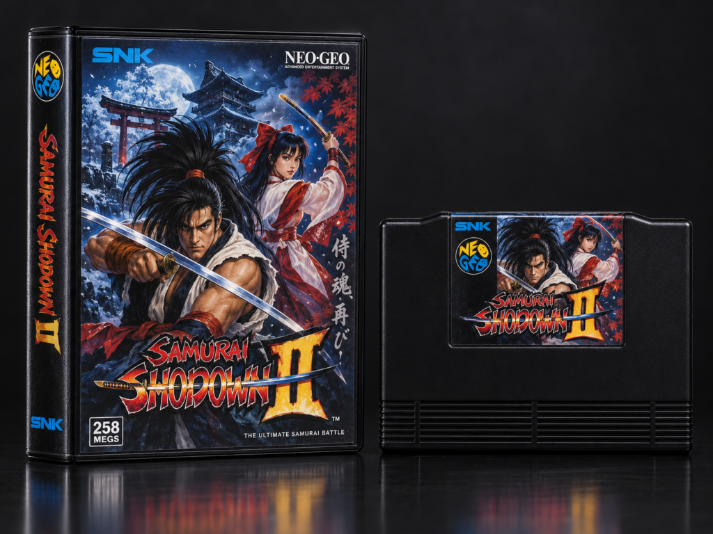 Samurai Shodown II: KI-Packshot mit AES-Verpackung und Modul