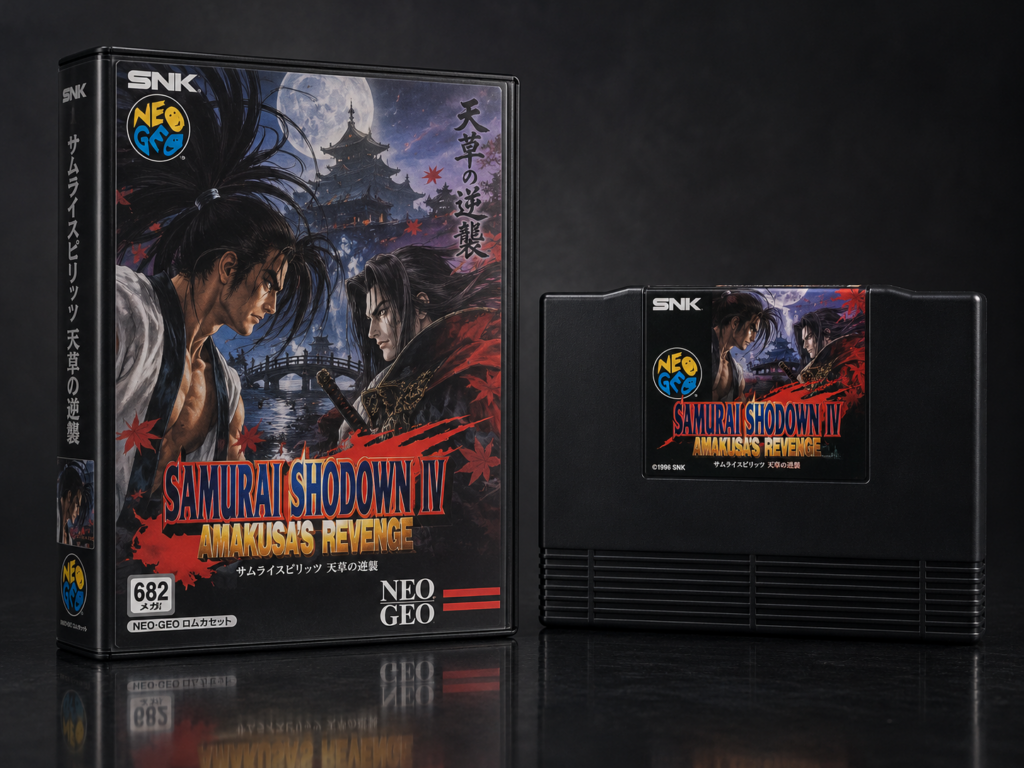 Samurai Shodown IV: Amakusa’s Revenge: KI-Packshot mit AES-Verpackung und Modul