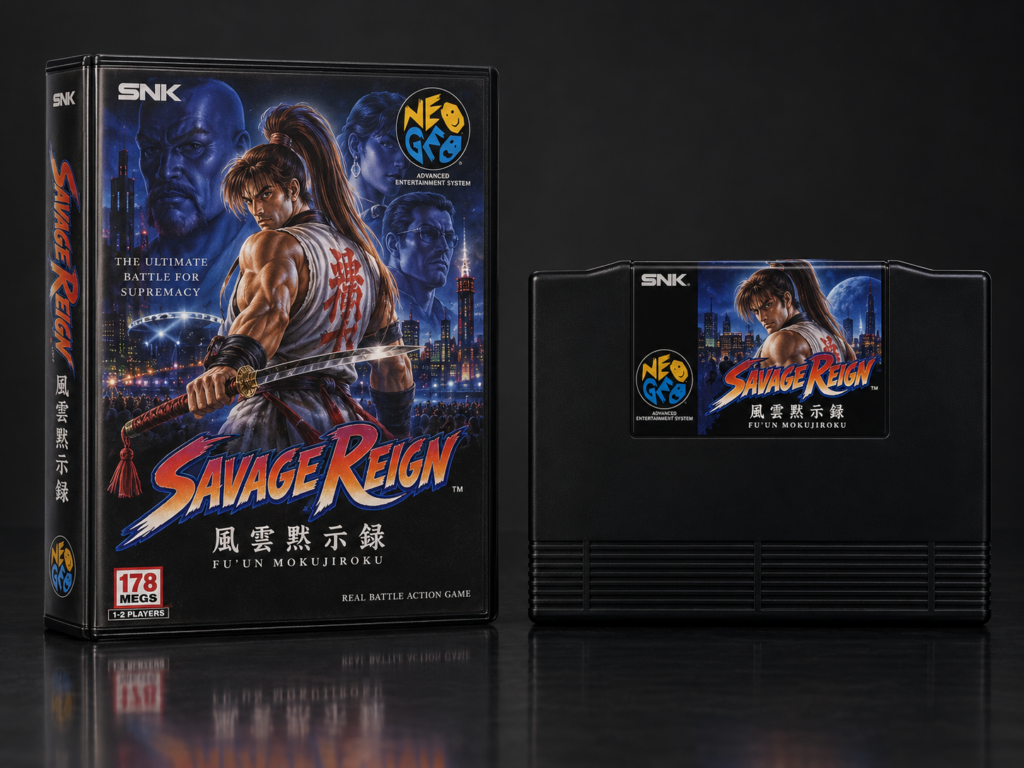 Savage Reign / Fu’un Mokujiroku: KI-Packshot mit AES-Verpackung und Modul