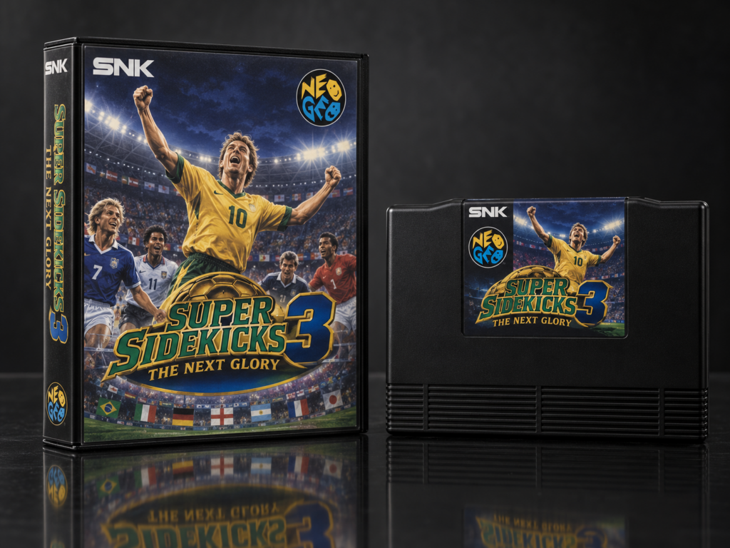 Super Sidekicks 3: The Next Glory: KI-Packshot mit AES-Verpackung und Modul